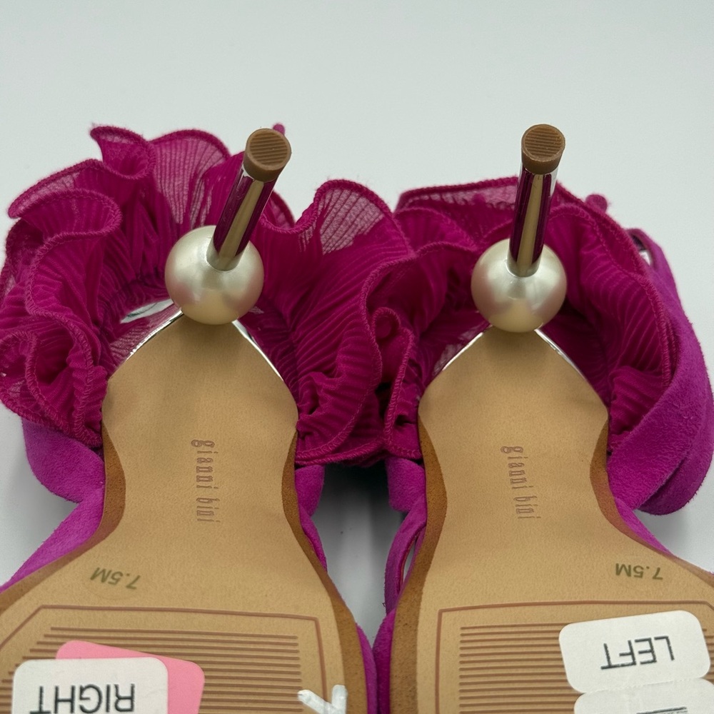 Gianni Bini Suede “Bradley” Fuchsia Ruffle Ankle Strap Heels - Picture 9 of 9